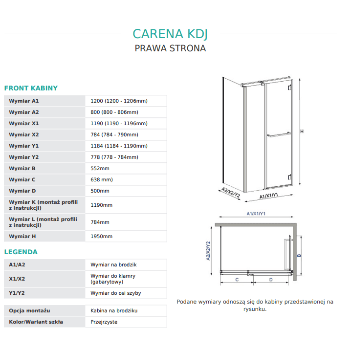 Kabina Carena KDJ rysunek techniczny