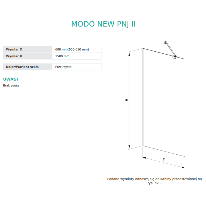 Parawan nawannowy Radaway Modo rysunek techniczny