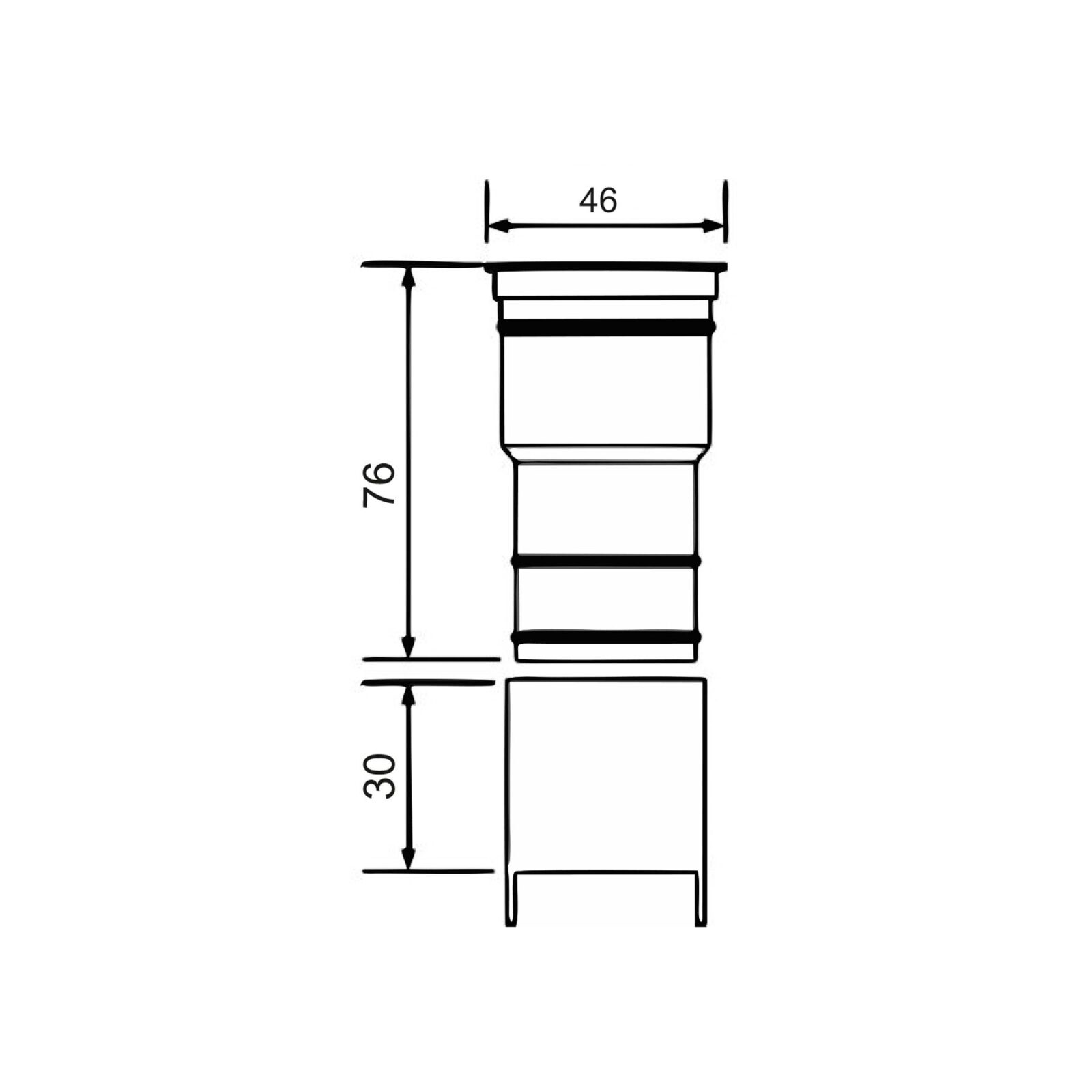 Czyszczak syfonu McAlpine HC26TUBE-SUB – rysunek techniczny