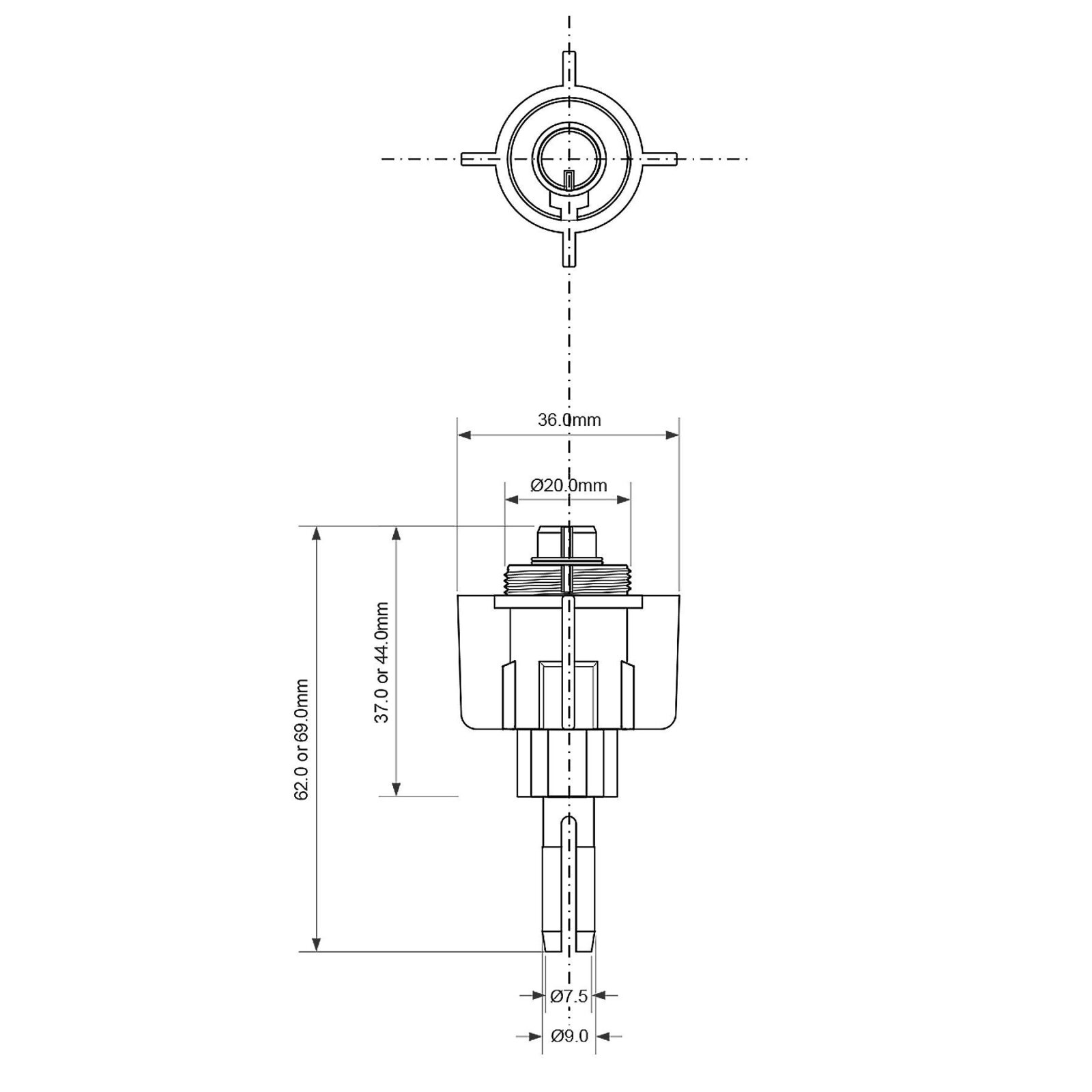Mechanizm klik-klak McAlpine CLICKERSWITCHCN – rysunek techniczny