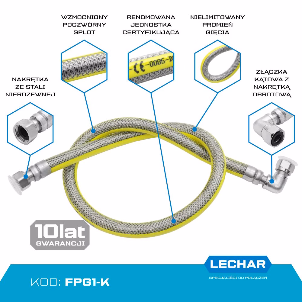 Przyłącze gazowe Lechar Flexo-Gas 1/2″ kątowe (FPG1-K)