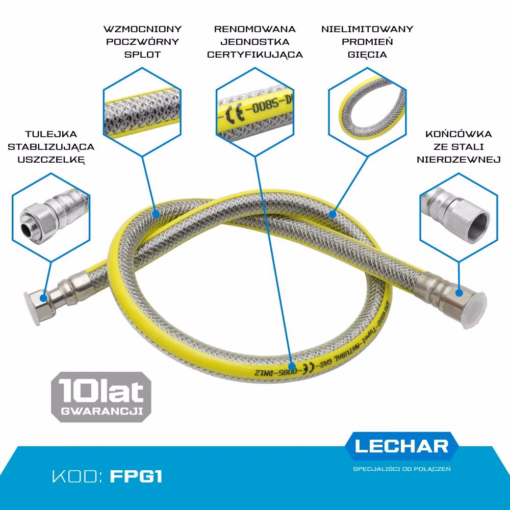 Przyłącze gazowe Lechar Flexo-Gas 1/2″ proste (FPG1)
