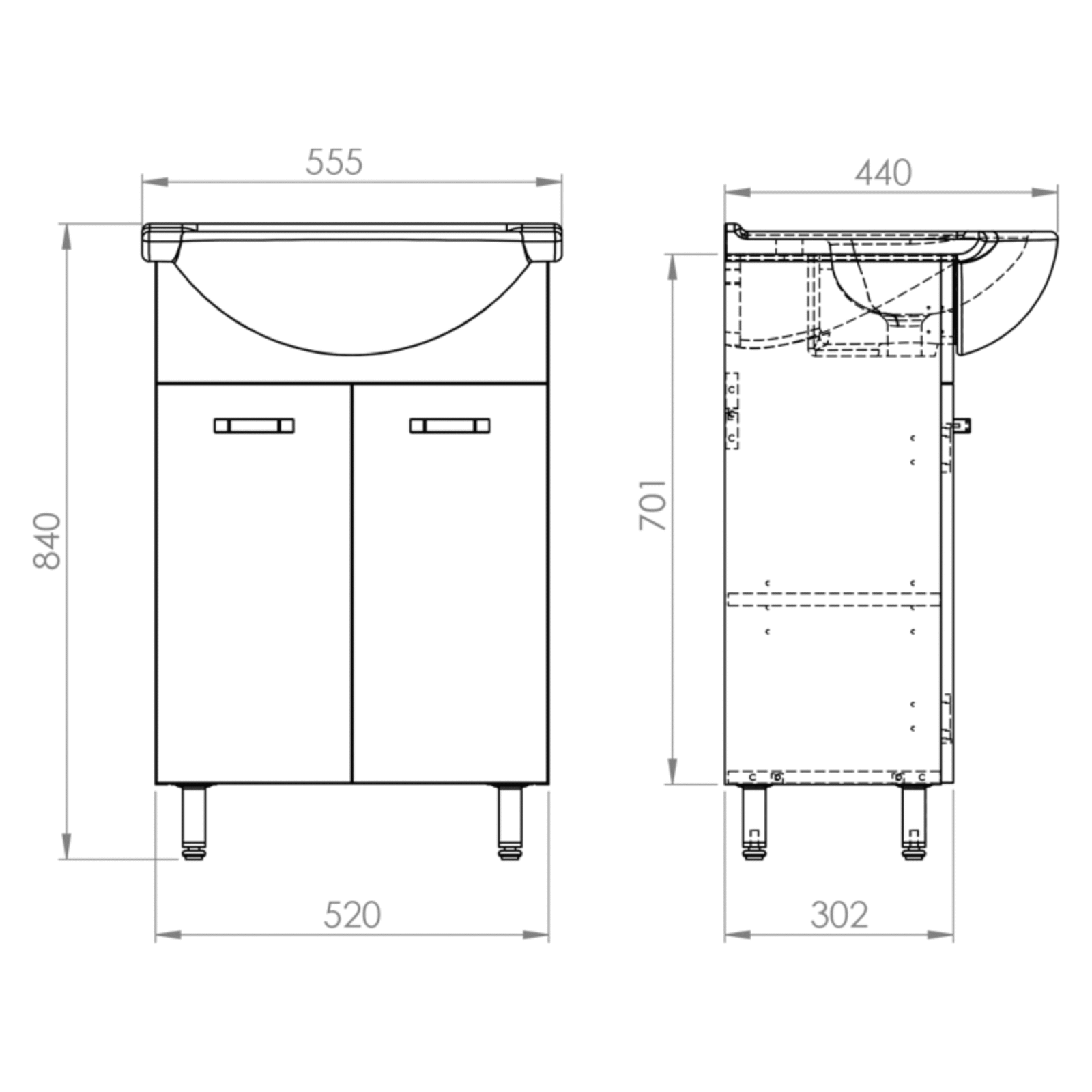 Komplet łazienkowy Elita Sunn 55 2D White HG – rysunek techniczny